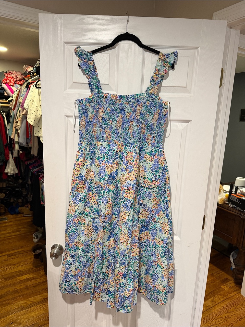 J. Crew Blue Floral Tiered Sundress with Ruffle Straps